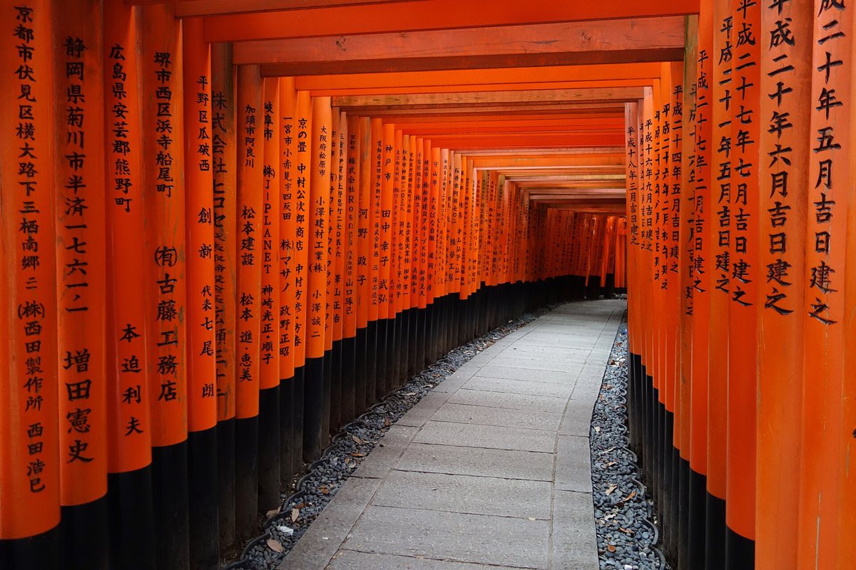 The Senbon Torii gate tunnel at Fushimi Inari Taisha, Kyoto