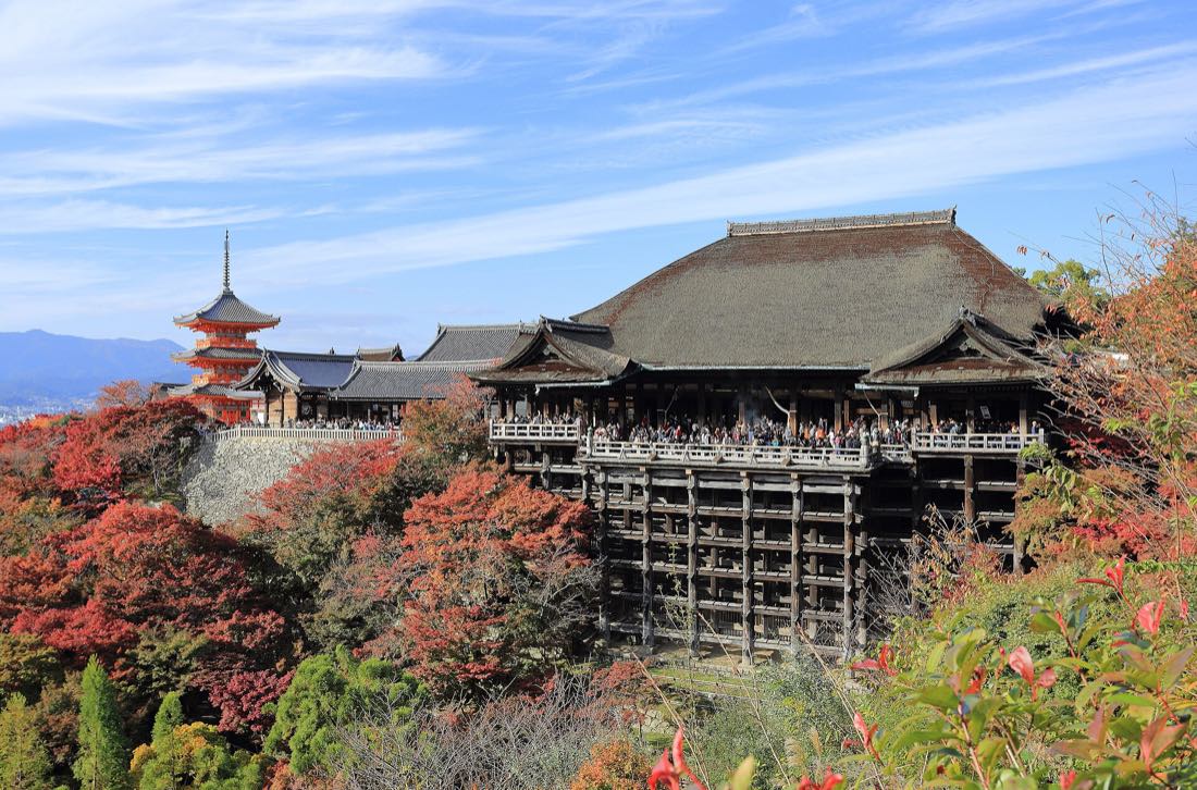 Kiyomizu-dera temple above autumn maples in Kyoto